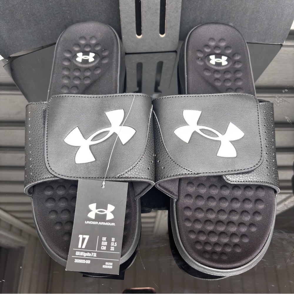 Under Armour Mens Ignite Pro SL Slides Black Sandals Size 17 NWT